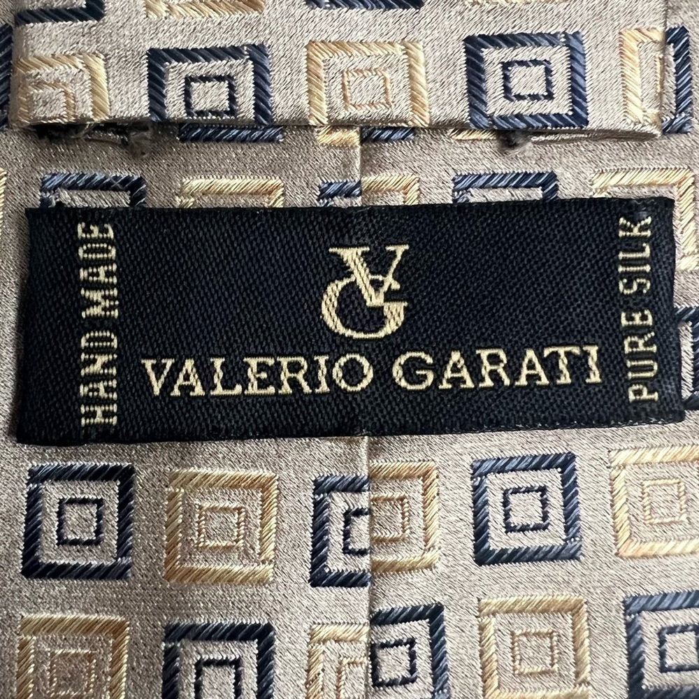 Valerio Garati 100% Silk Handmade Designer Gold Tan Embroidered Business Casual - Picture 6 of 7